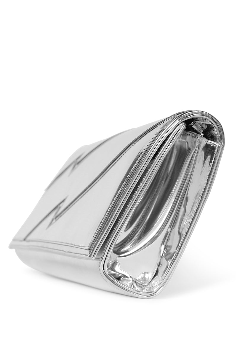 MIA CLUTCH BAG IN HIGH SHINE SILVER - CULT MIA