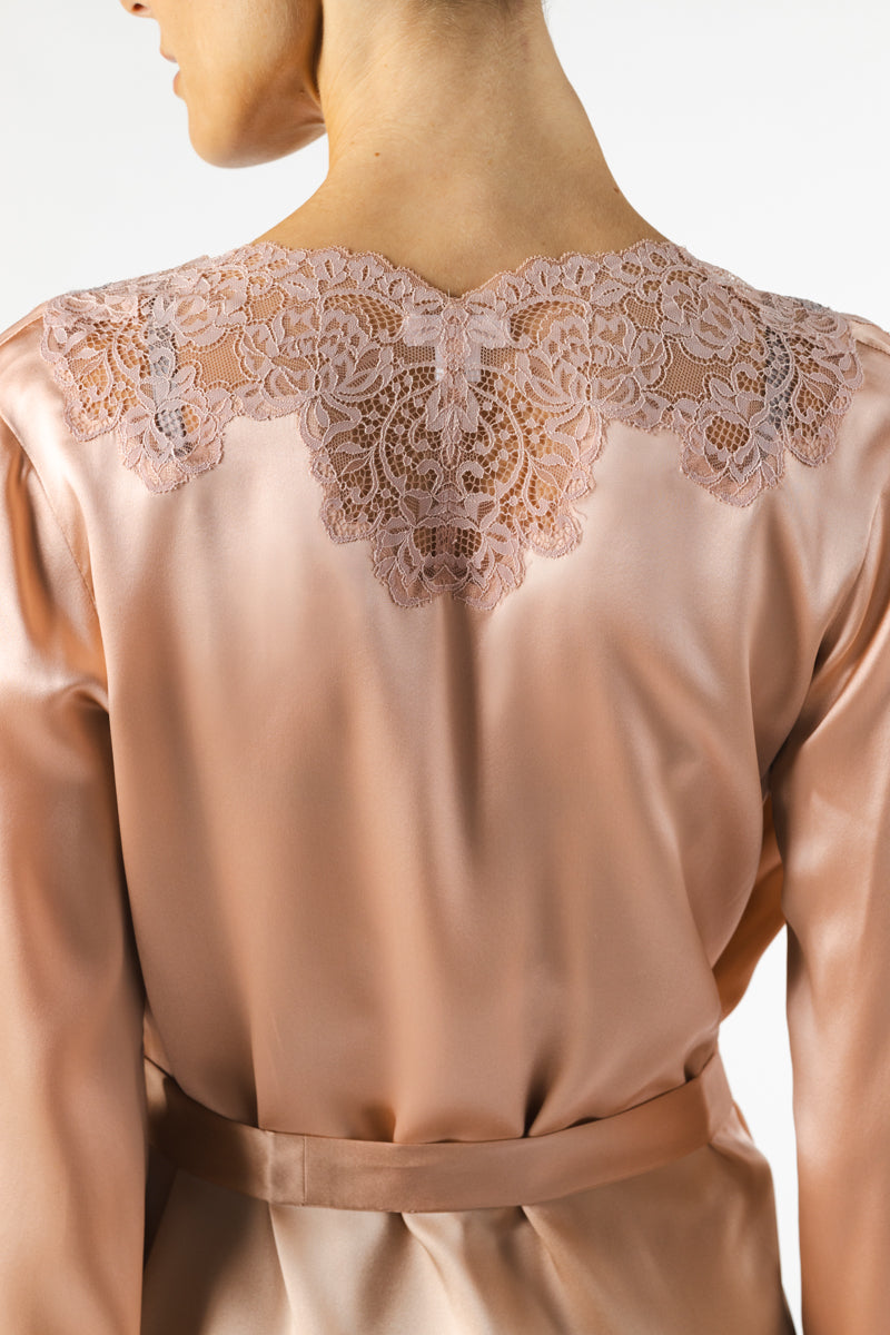 MIREILLE SHORT SILK ROBE IN ROSE GOLD - CULT MIA