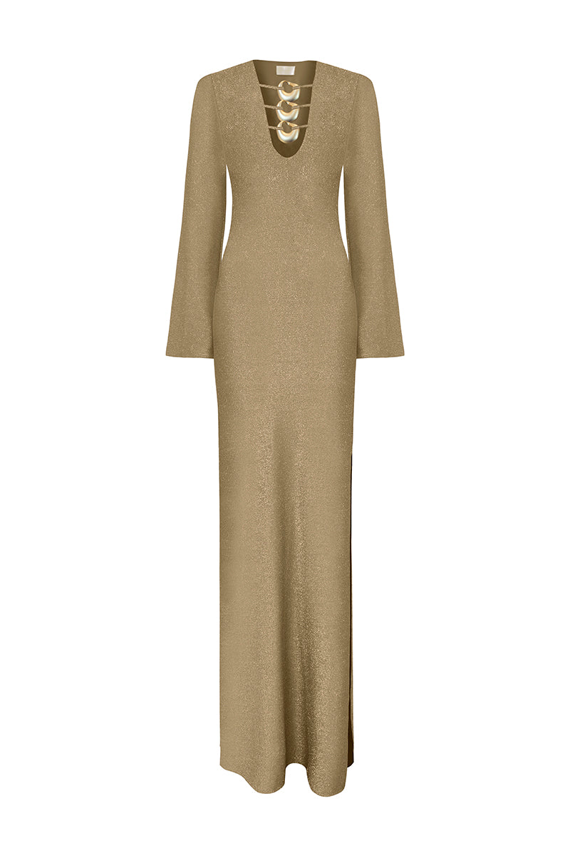 BAR GOLD LONG DRESS | CULT MIA | LAURA ESCOBAR BAR GOLD LONG DRESS | CULT MIA | LAURA ESCOBAR