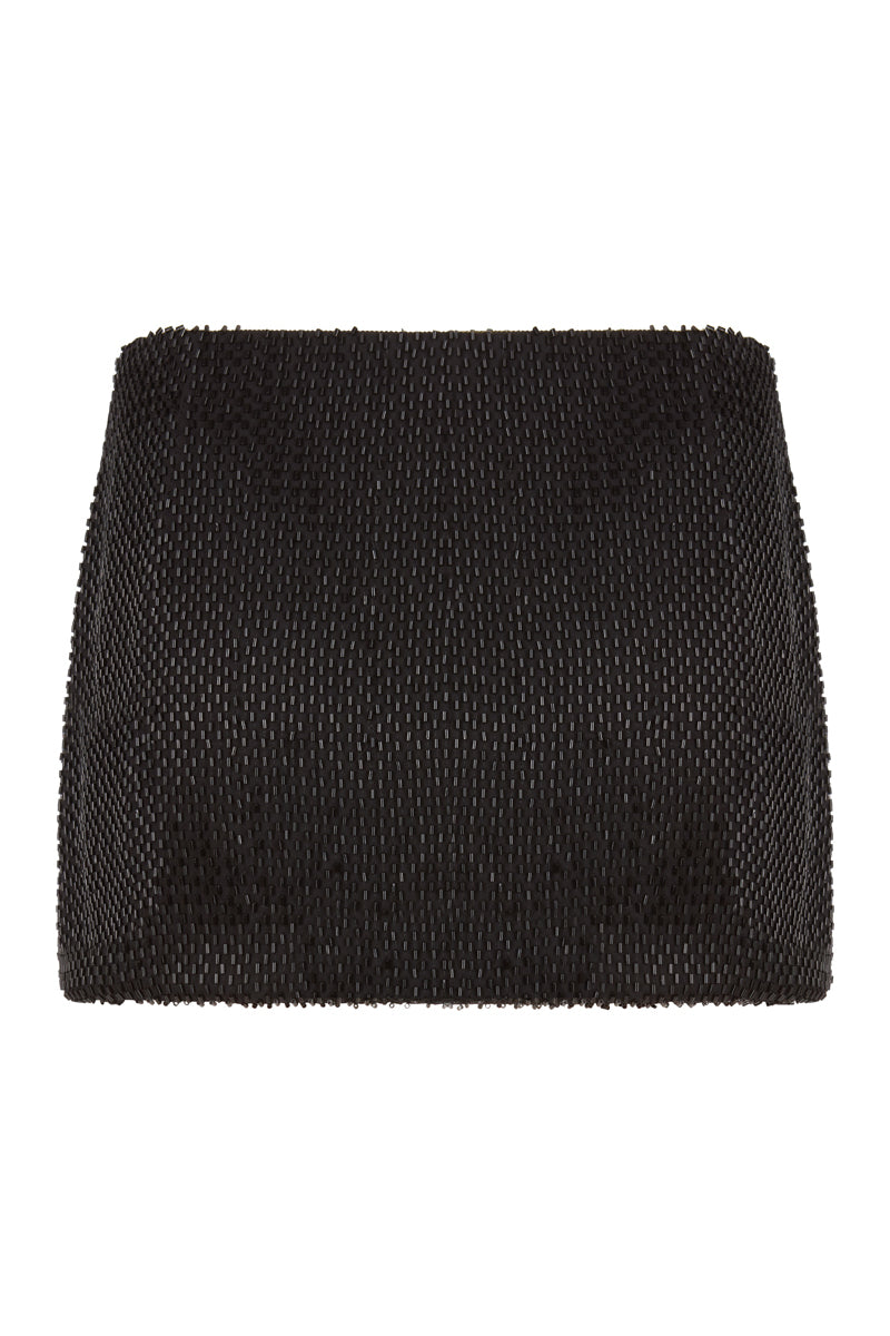BUGLE BEAD MINI SKIRT IN BLACK - CULT MIA
