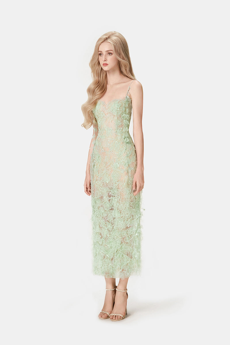 MINT BEADED LACE PENCIL MIDI DRESS - CULT MIA