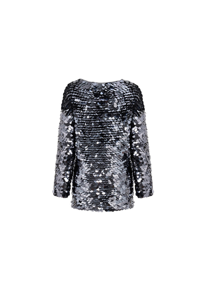 HAND-CROCHET SEQUIN EMBELLISHED MINI DRESS IN GUN METAL - CULT MIA