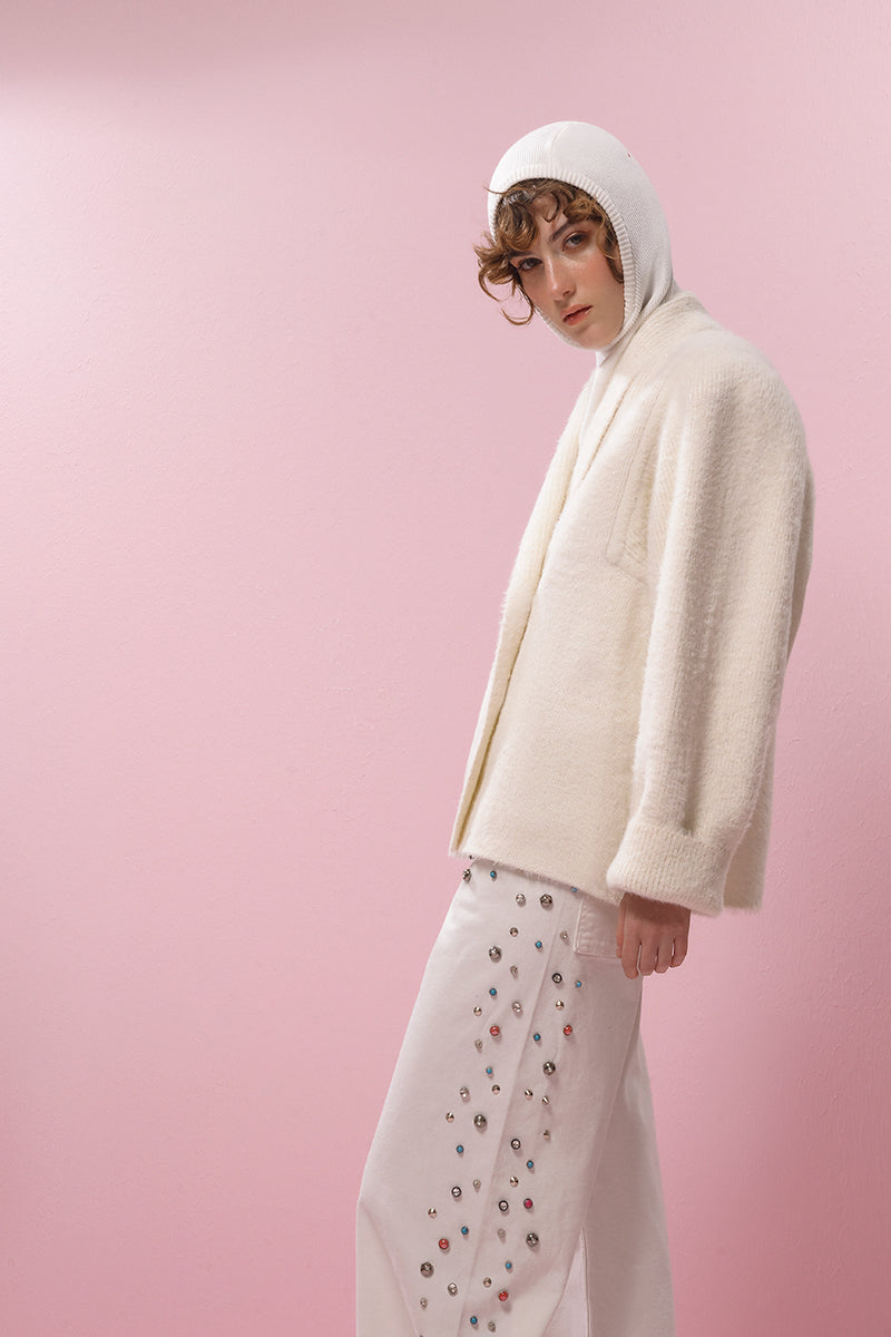 WHITE AND GOLD WOOL CARDIGAN - CULT MIA