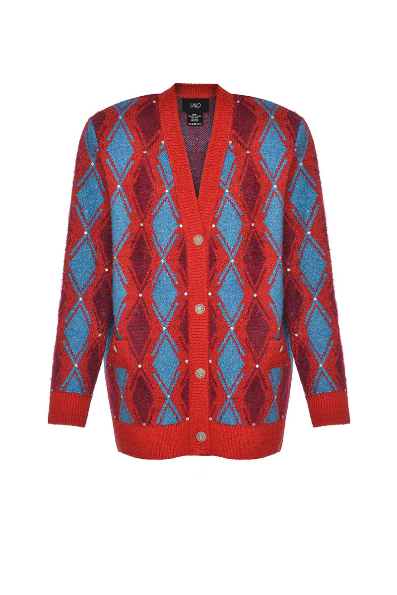 RED AND BLUE CHECKED WOOL CARDIGAN - CULT MIA