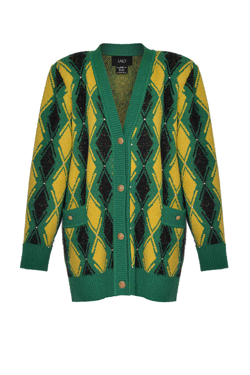 GREEN AND YELLOW CHECKED WOOL CARDIGAN - CULT MIA