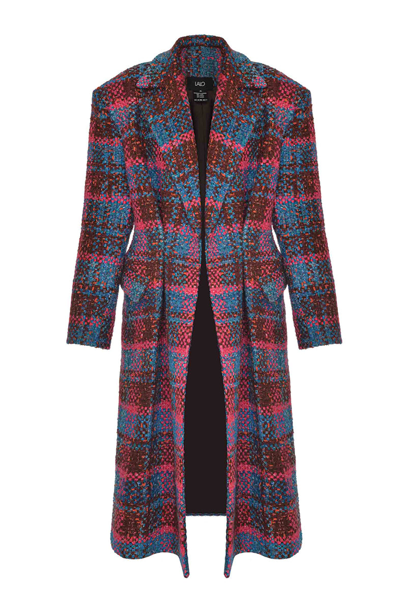 PINK AND BLUE CHECKED WOOL COAT - CULT MIA