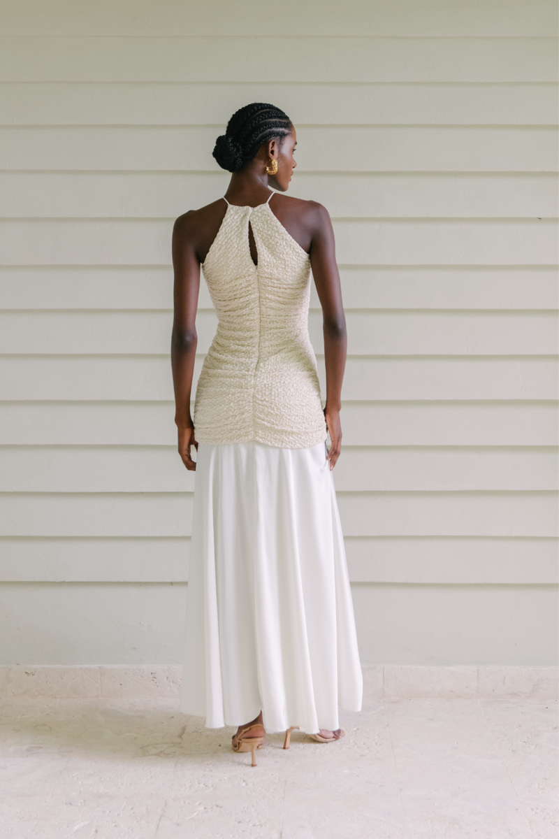 FLAVIAL IVORY AND OFF WHITE LONG DRESS - CULT MIA