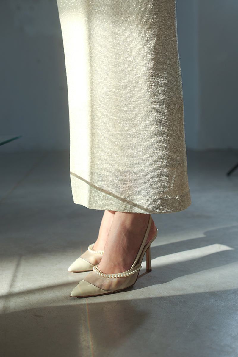 WHEAT PATENT PEARL SLINGBACK HEELS - CULT MIA