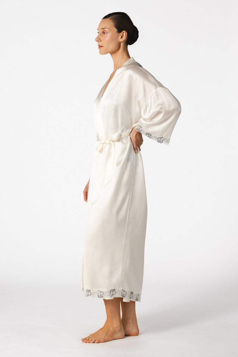 MIMI BRIDAL LONG SILK ROBE IN IVORY - CULT MIA