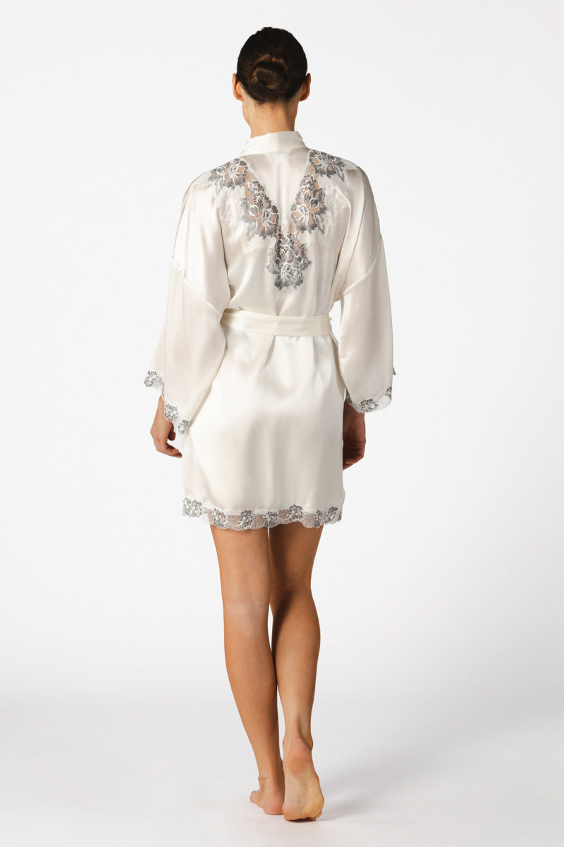 MIMI BRIDAL SHORT SILK ROBE IN IVORY - CULT MIA