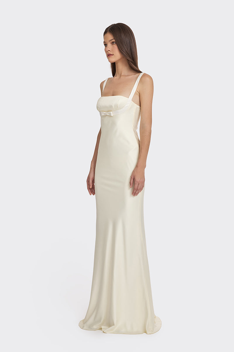 MINI BOW MAXI DRESS IN LIGHT YELLOW - CULT MIA