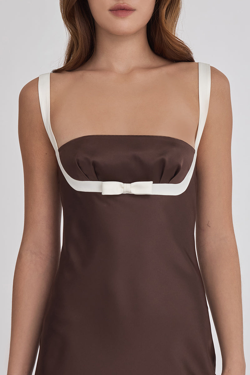 MINI BOW MAXI DRESS IN DARK BROWN - CULT MIA