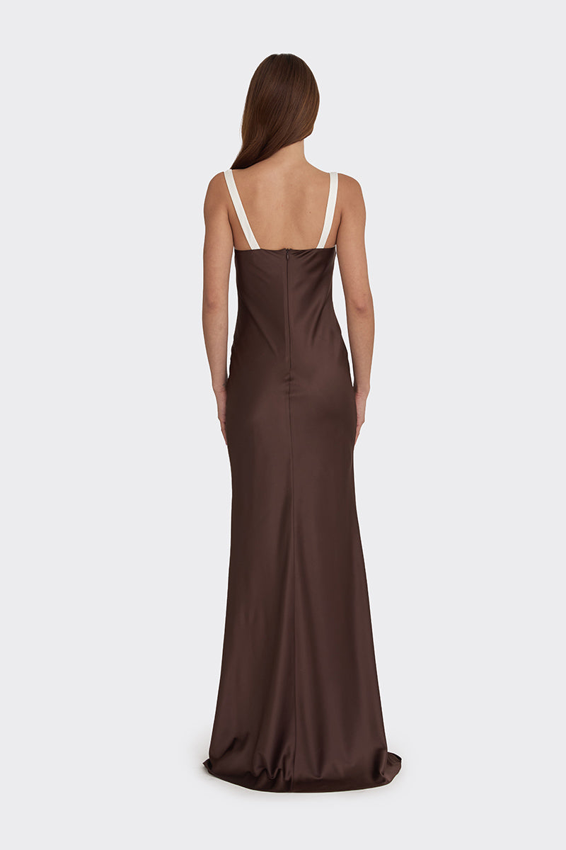 MINI BOW MAXI DRESS IN DARK BROWN - CULT MIA