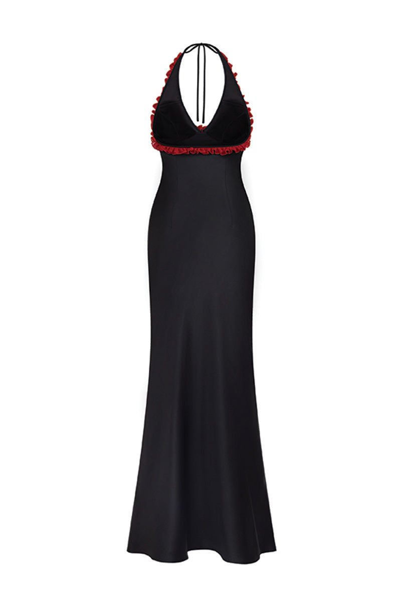 MINI RUFFLE MAXI SLIP DRESS IN BLACK AND RED - CULT MIA