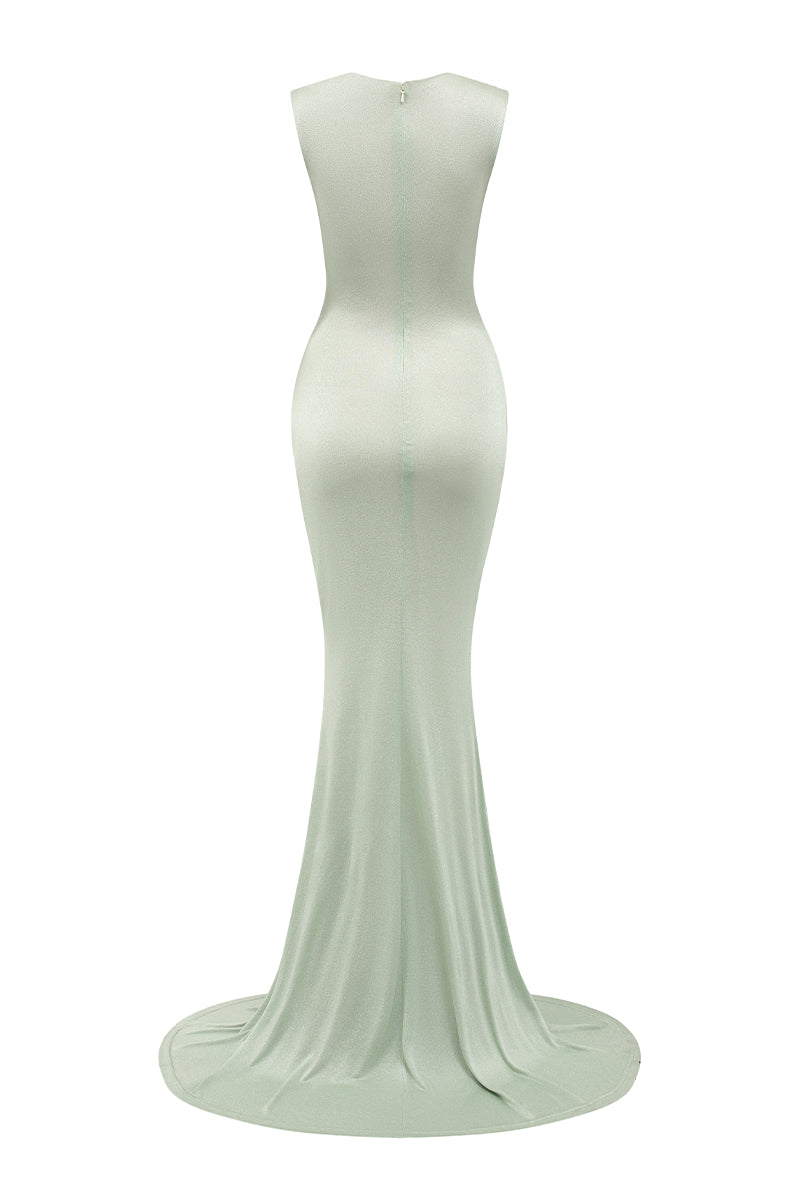 ASYMMETRIC NECKLINE GOWN IN MINT - CULT MIA