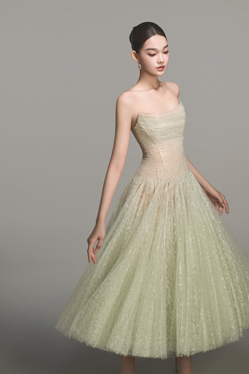 MINT DRAPED LACE MIDI DRESS - CULT MIA