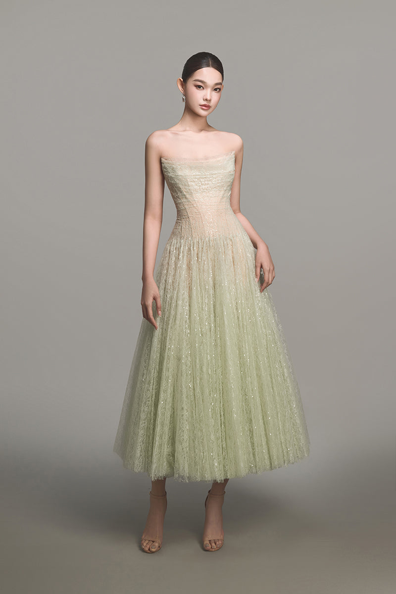 MINT DRAPED LACE MIDI DRESS - CULT MIA