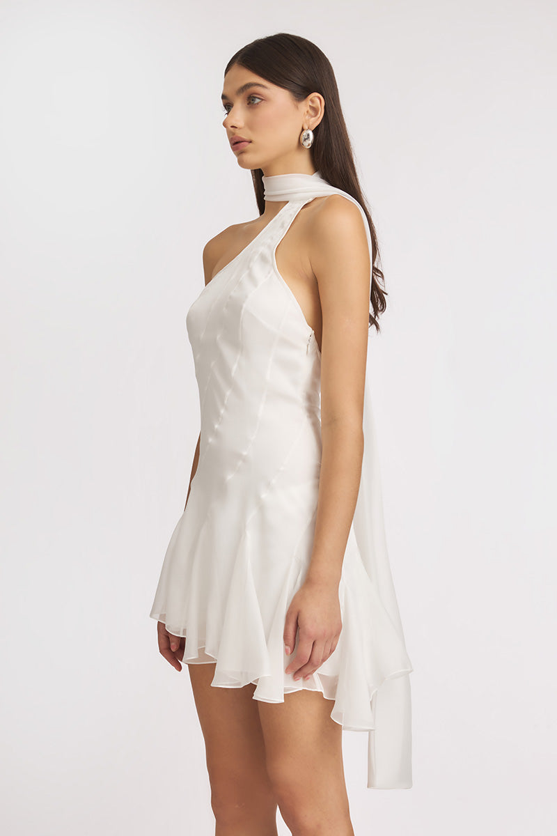 MS. GODET ASYMMETRIC WHITE MINI DRESS - CULT MIA