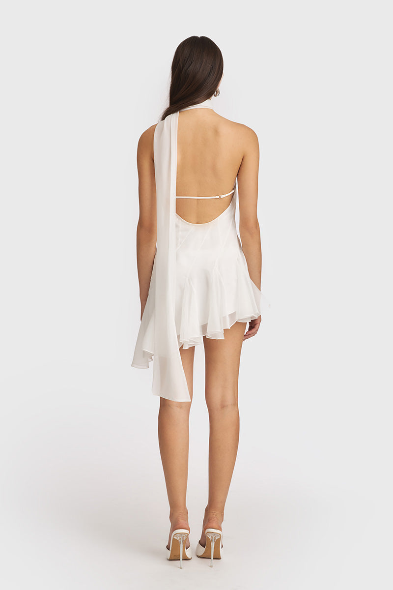 MS. GODET ASYMMETRIC WHITE MINI DRESS - CULT MIA