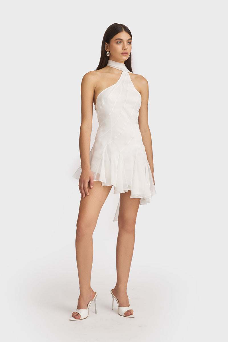 MS. GODET ASYMMETRIC WHITE MINI DRESS - CULT MIA