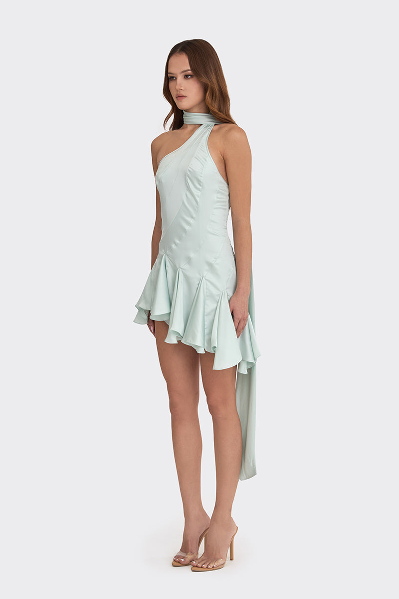 MS. GODET ASYMMETRIC DRESS IN GREEN - CULT MIA