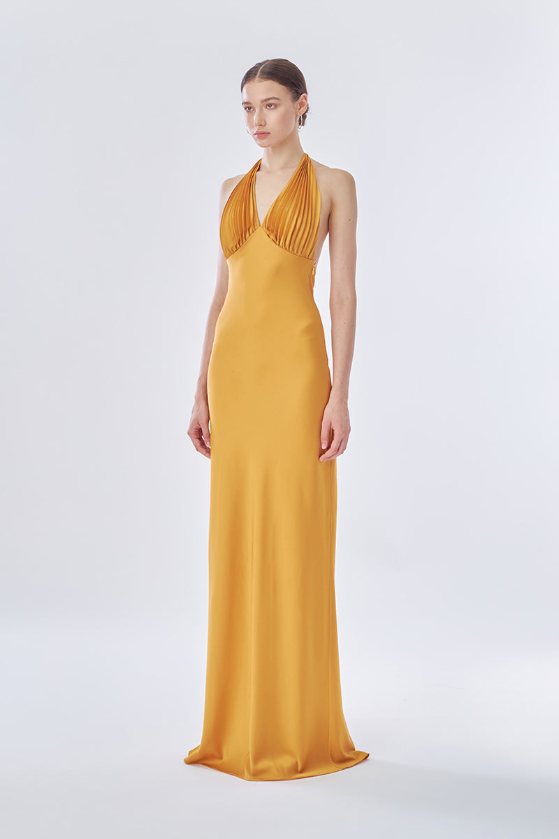 MS. PLEAT MAXI DRESS IN YELLOW MUSTARD - CULT MIA