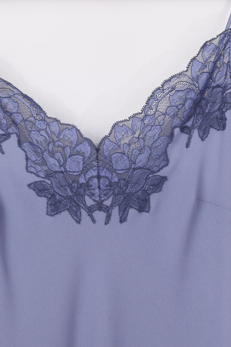 IVY LONG SILKY CREPE LILAC NIGHTGOWN WITH STRAPS - CULT MIA