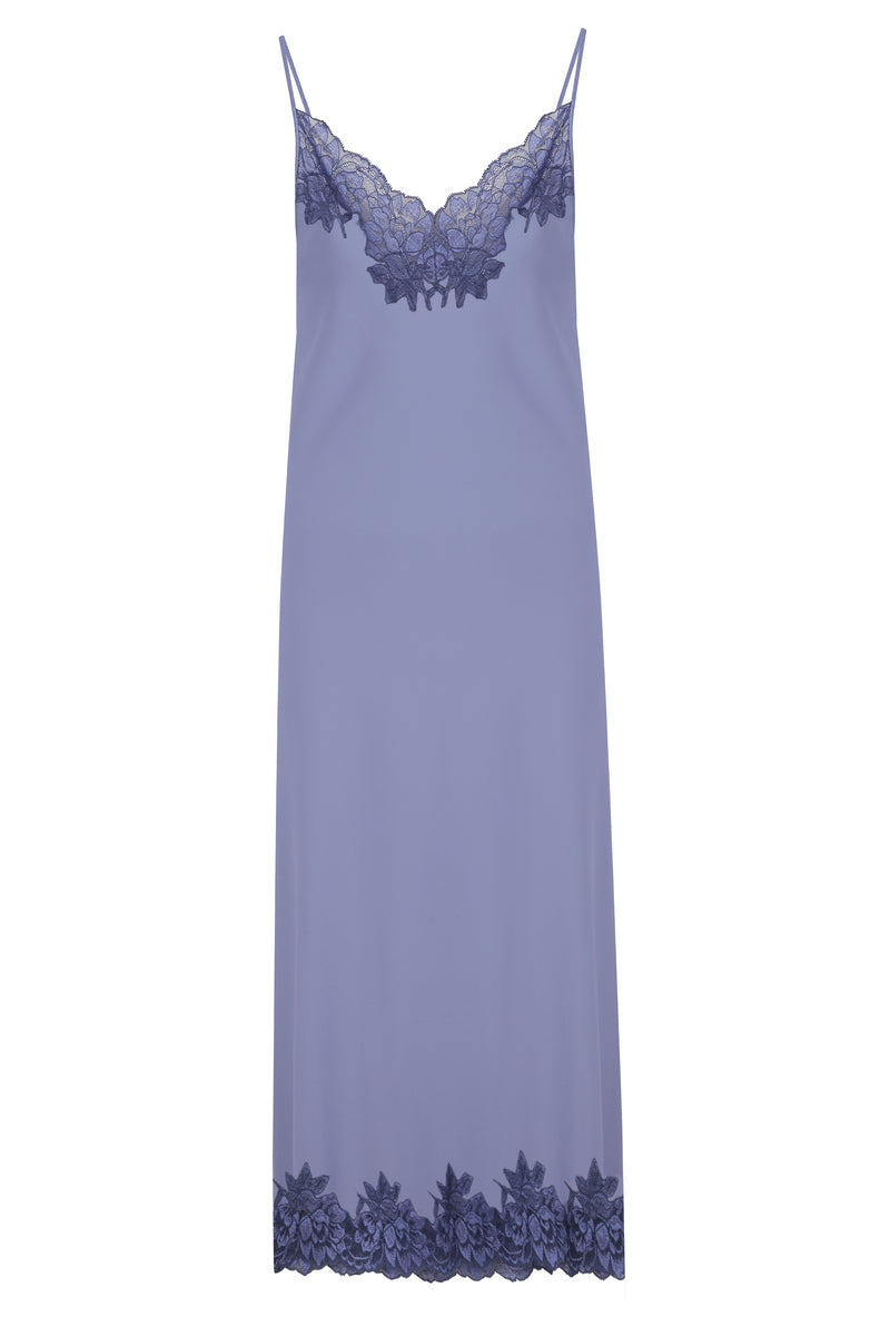 IVY LONG SILKY CREPE LILAC NIGHTGOWN WITH STRAPS - CULT MIA