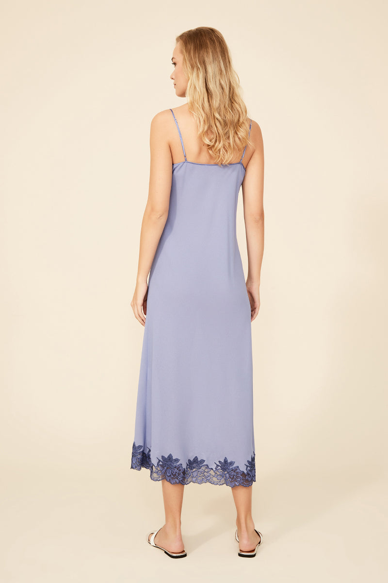 IVY LONG SILKY CREPE LILAC NIGHTGOWN WITH STRAPS - CULT MIA