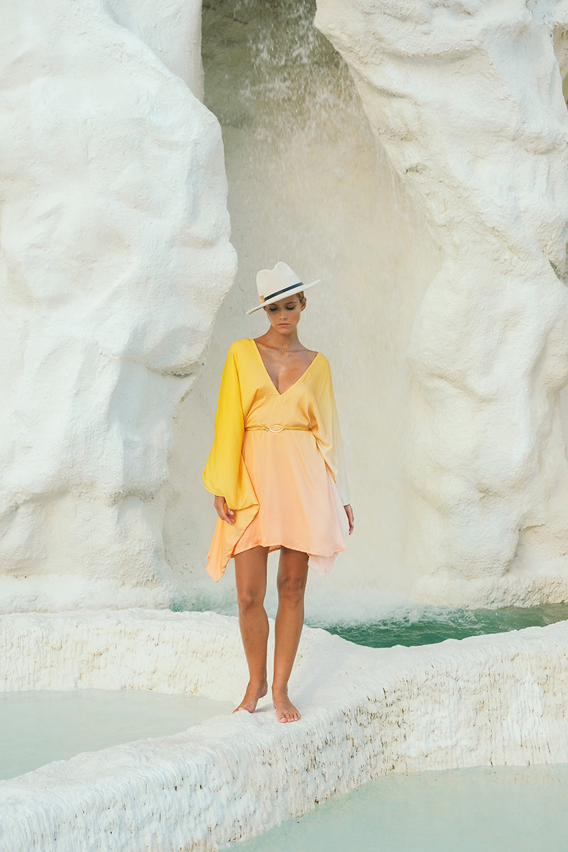 NEW YELLOW BOHO SILK KAFTAN - CULT MIA