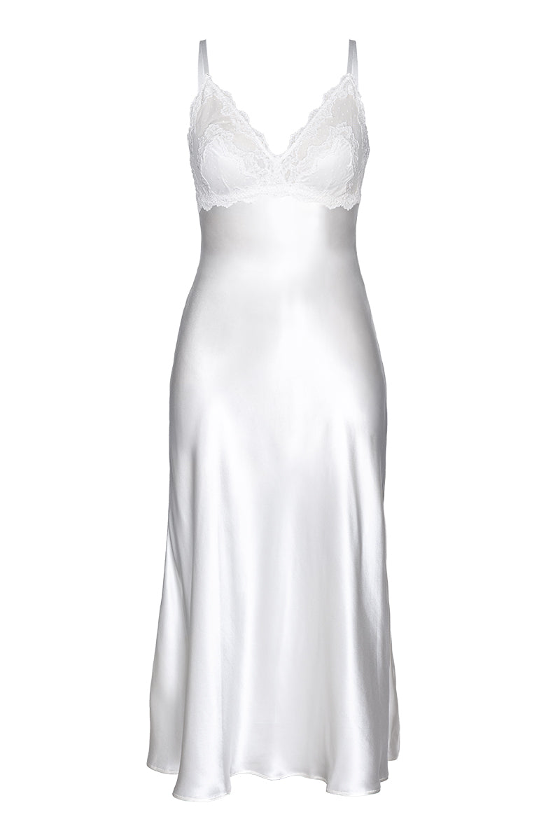 ANYA BEAUTIFUL BUST-SUPPORT LONG SILK GOWN IN IVORY - CULT MIA