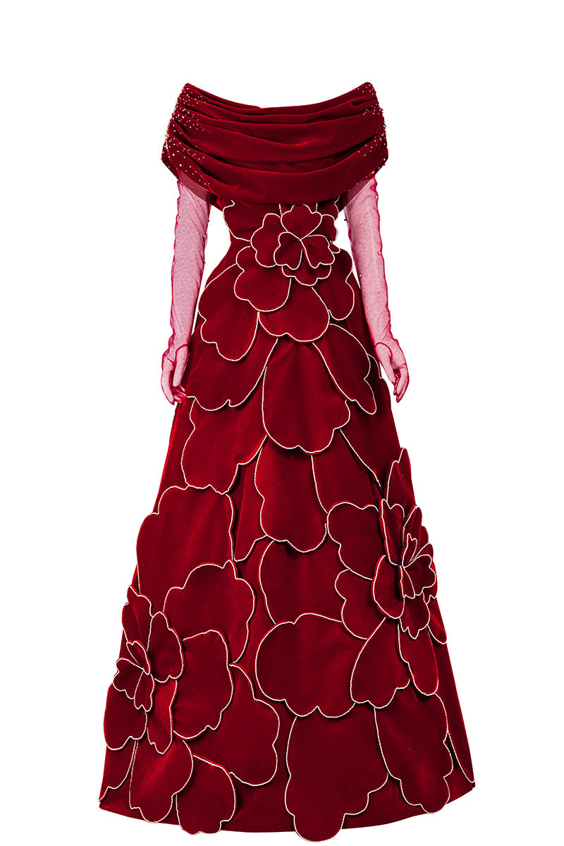 women's red off the shoulder dress for a cult wedding CULT MIA X HAPPY CLOTHING OFF-SHOULDER VELVET MAXI DRESS IN RED | CULT MIA