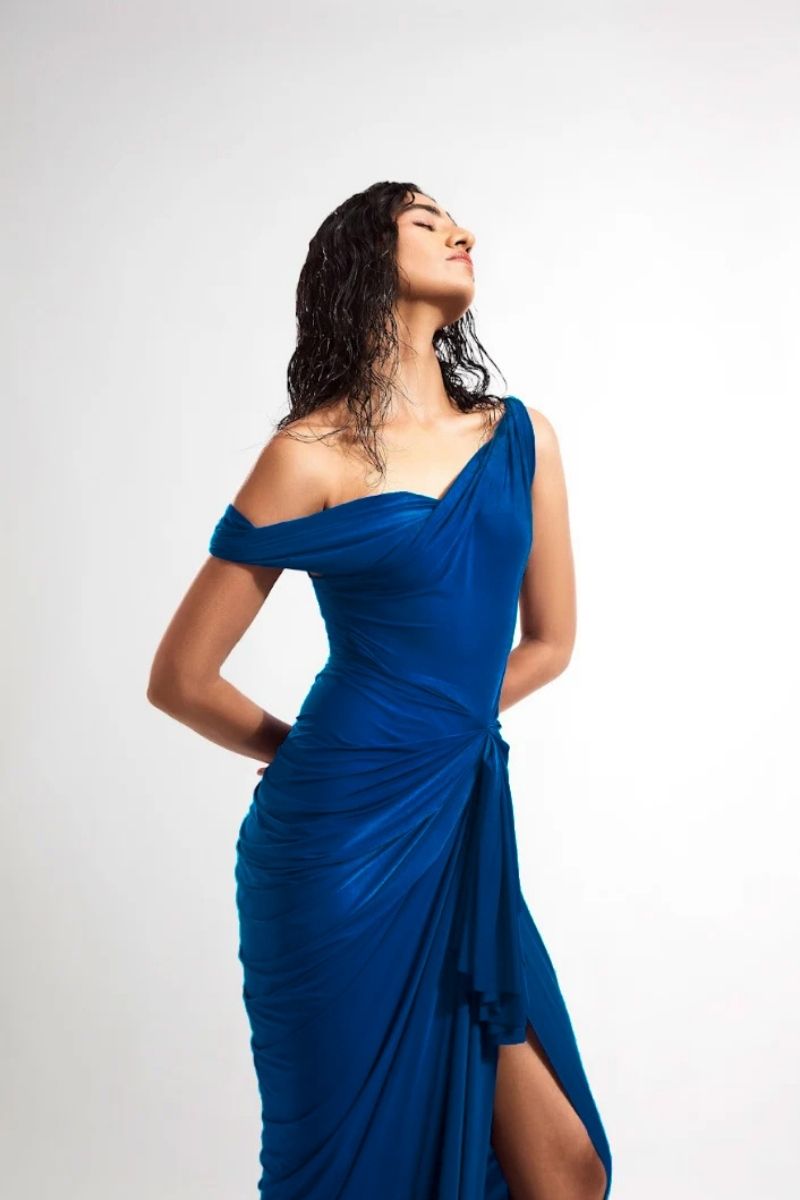 NELLIE ELECTRIC BLUE DRAPED MAXI DRESS - CULT MIA