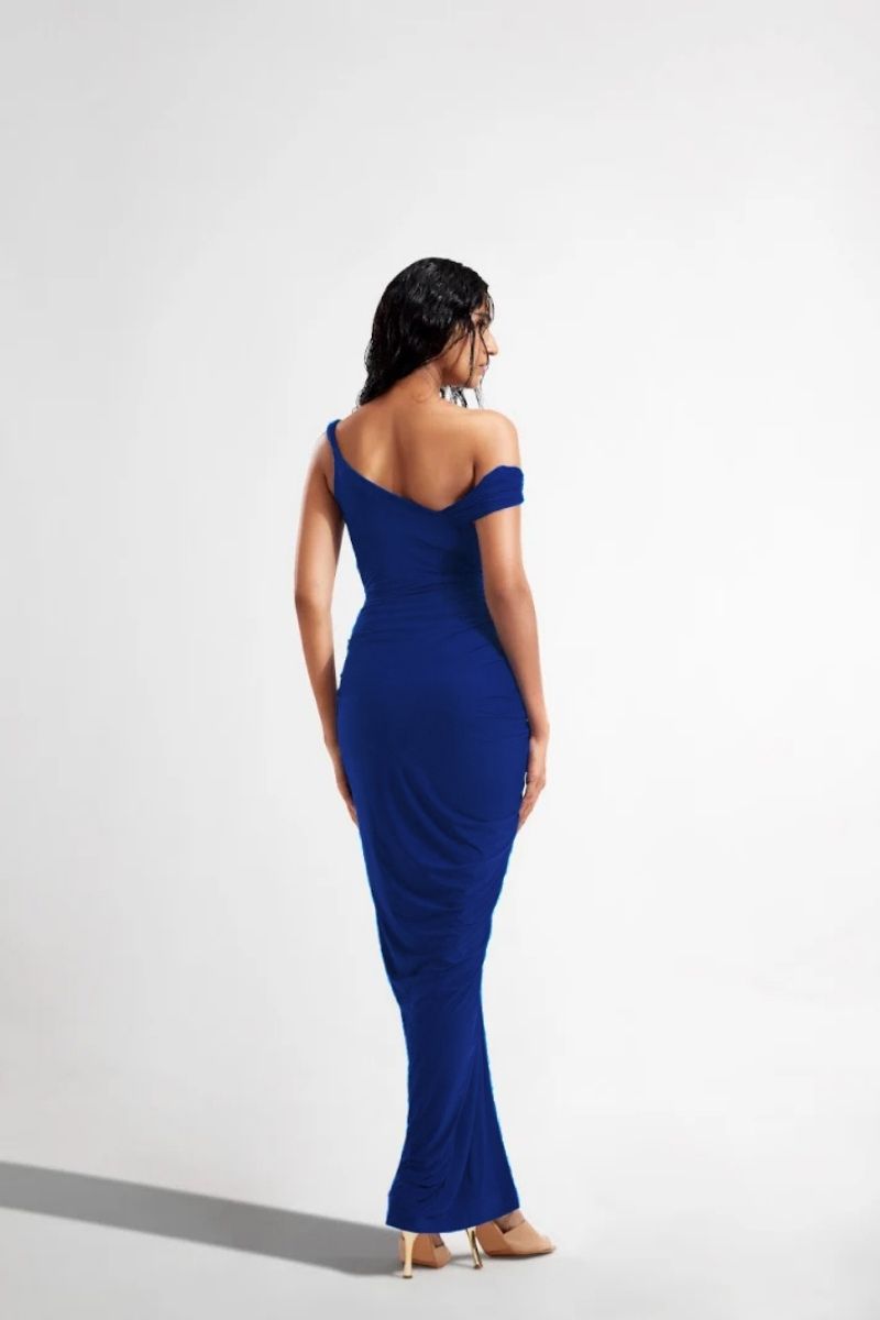 NELLIE ELECTRIC BLUE DRAPED MAXI DRESS - CULT MIA