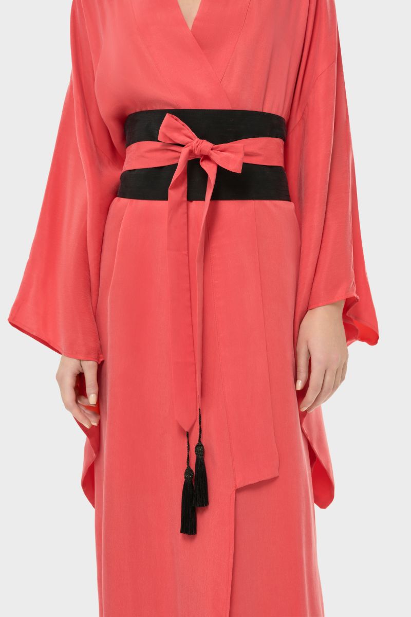 AQUAFLORA ANYA ORIENTAL KIMONO ROBE IN CORAL - CULT MIA
