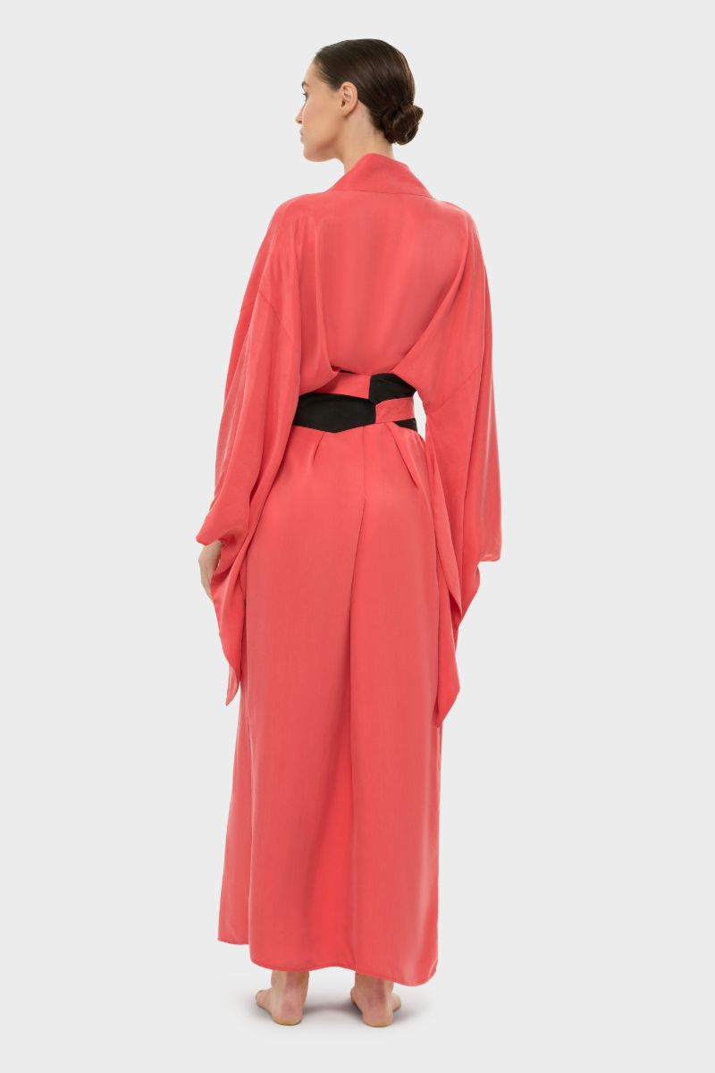 AQUAFLORA ANYA ORIENTAL KIMONO ROBE IN CORAL - CULT MIA
