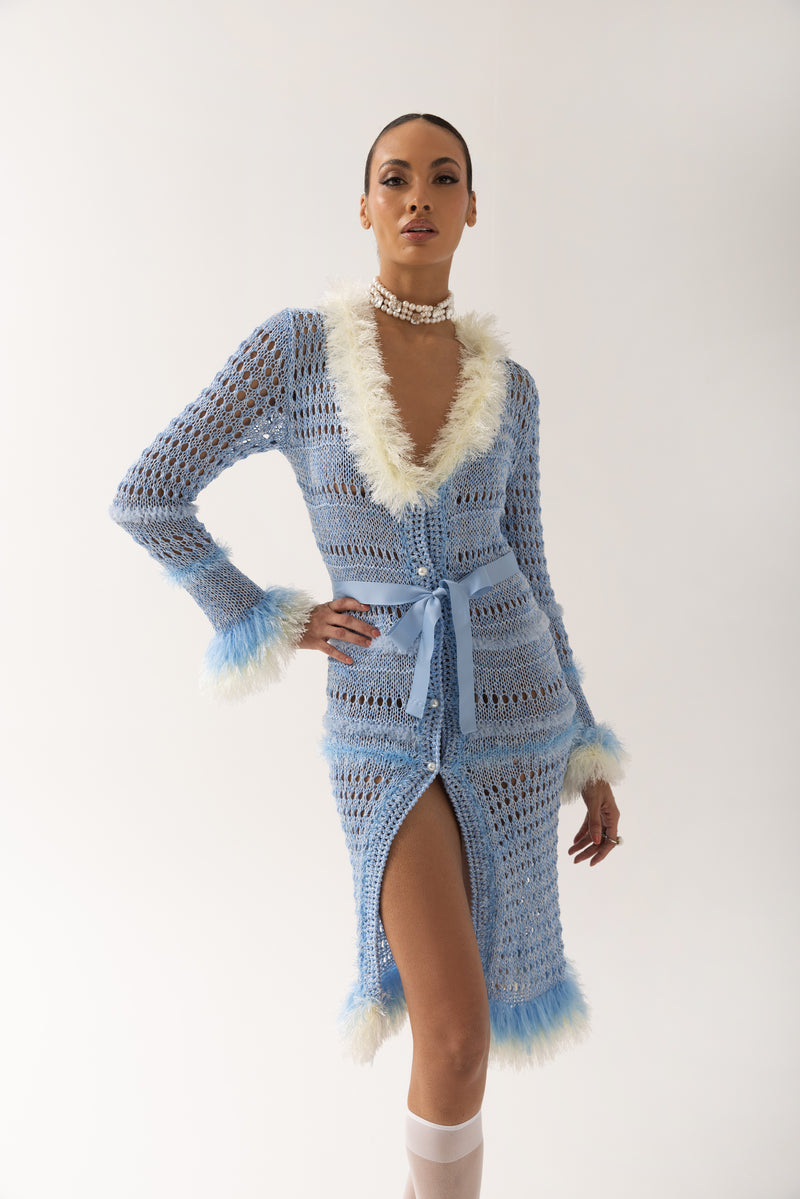BABY BLUE ROSE HANDMADE KNIT DRESS - CARDIGAN - CULT MIA