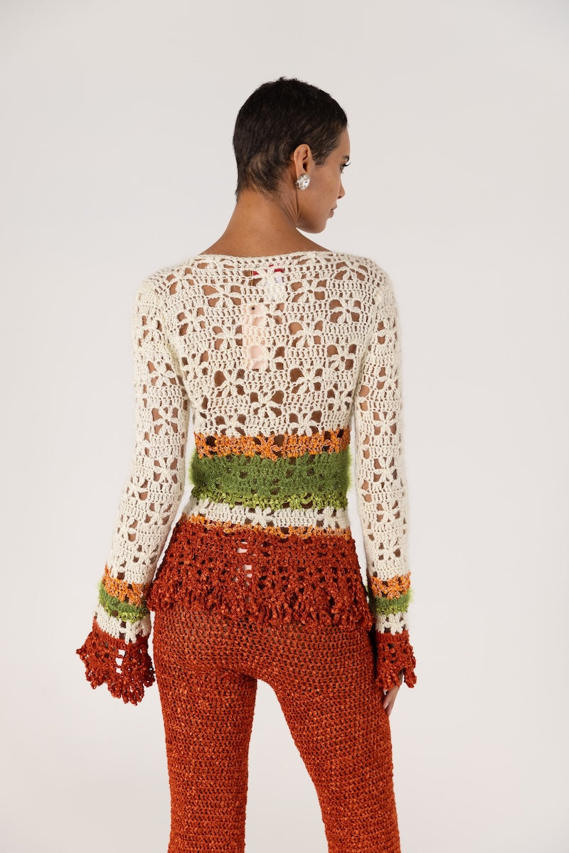 CHRYSANTHEMUM TERRACOTTA HANDMADE CROCHET PANTS - CULT MIA