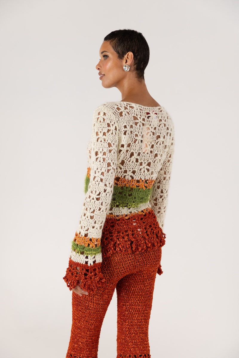 CHRYSANTHEMUM TERRACOTTA HANDMADE CROCHET PANTS - CULT MIA