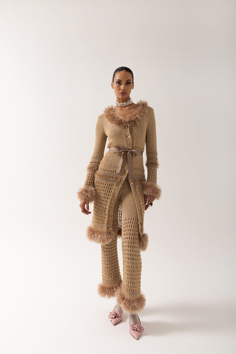 CAMILA BROWN HANDMADE KNIT CARDIGAN-DRESS - CULT MIA