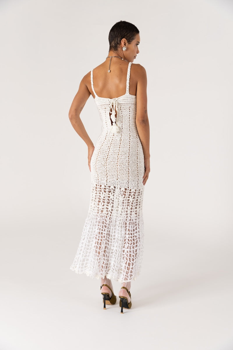 CHRYSANTHEMUM WHITE HANDMADE CROCHET DRESS - CULT MIA