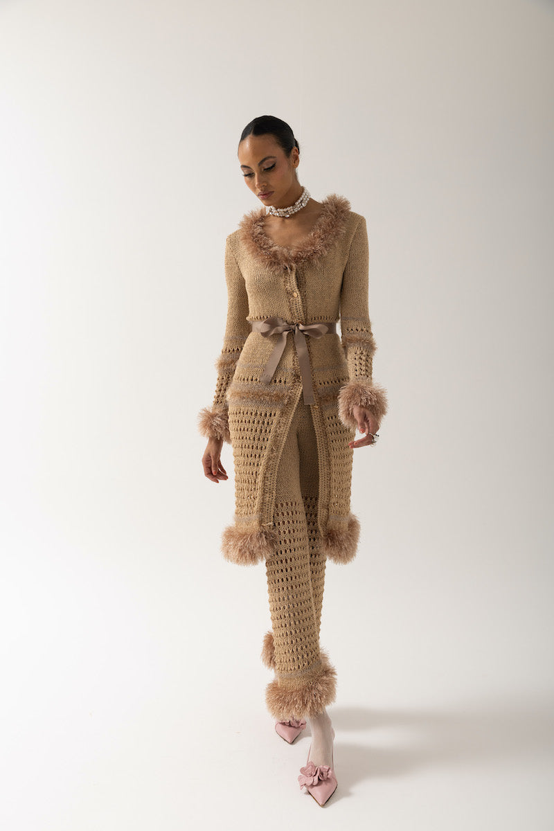 CAMILA BROWN HANDMADE KNIT CARDIGAN-DRESS - CULT MIA