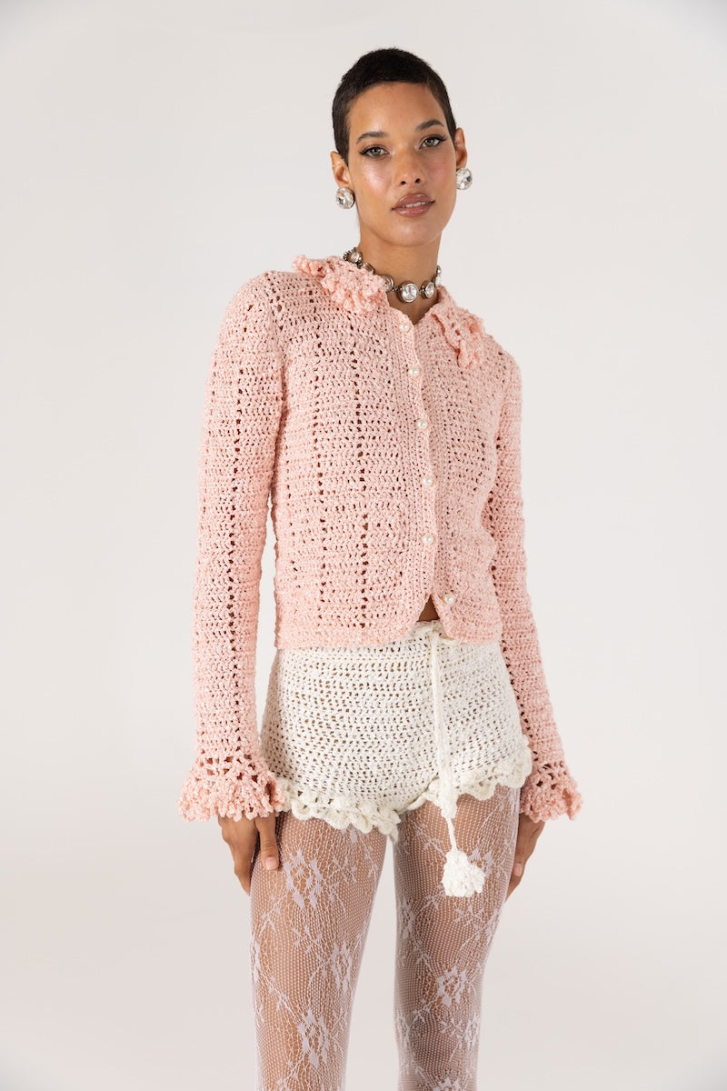 CHRYSANTHEMUM PINK HANDMADE CROCHET JACKET - CULT MIA