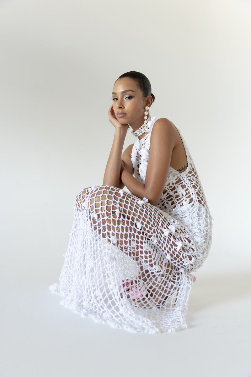 WHITE VANILLA HANDMADE MAXI CROCHET DRESS - CULT MIA
