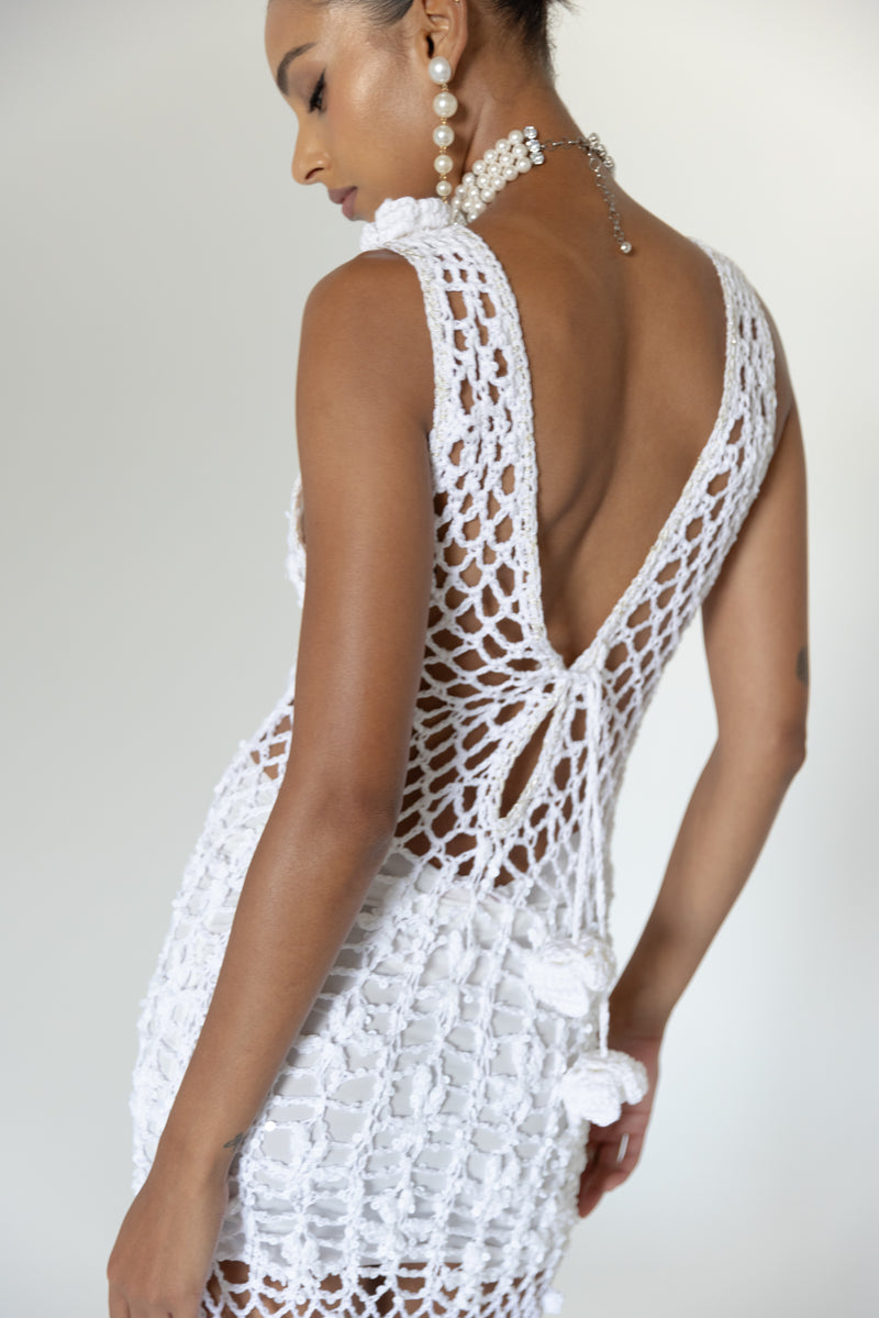 WHITE VANILLA HANDMADE MAXI CROCHET DRESS - CULT MIA