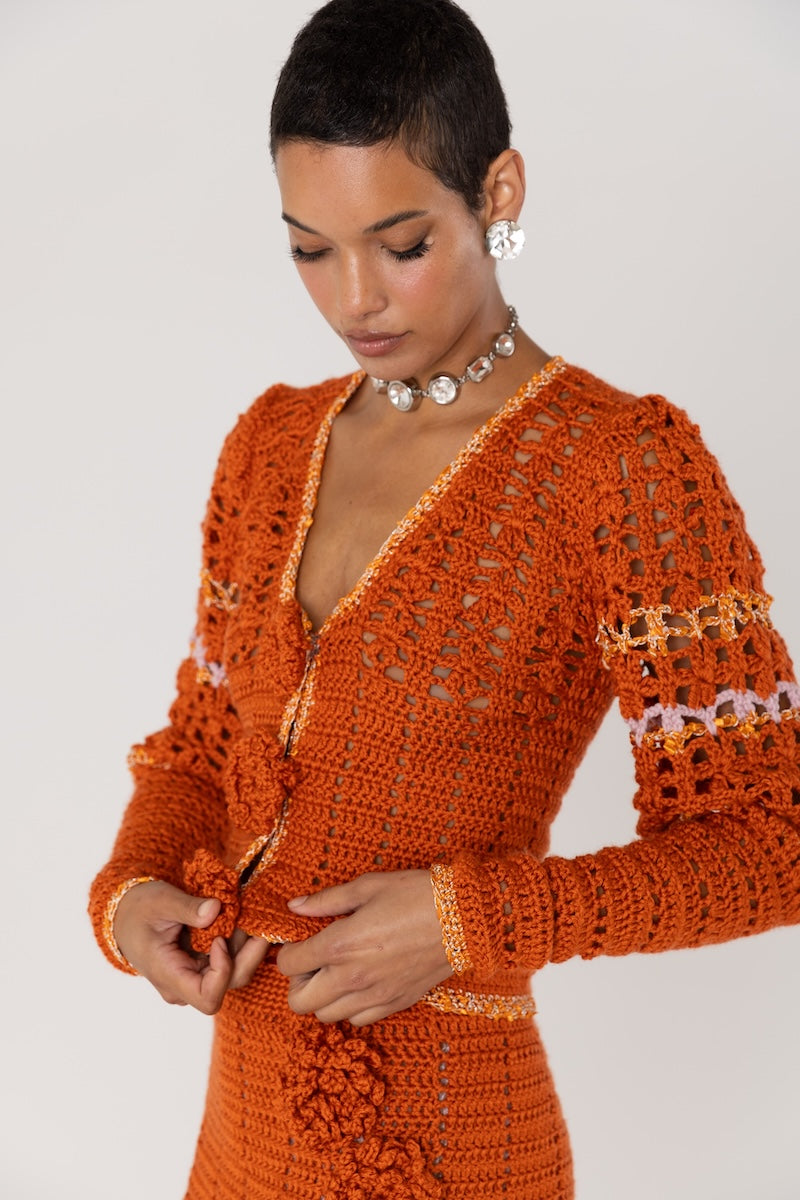 CHRYSANTHEMUM TERRACOTTA HANDMADE CROCHET MINI SKIRT - CULT MIA