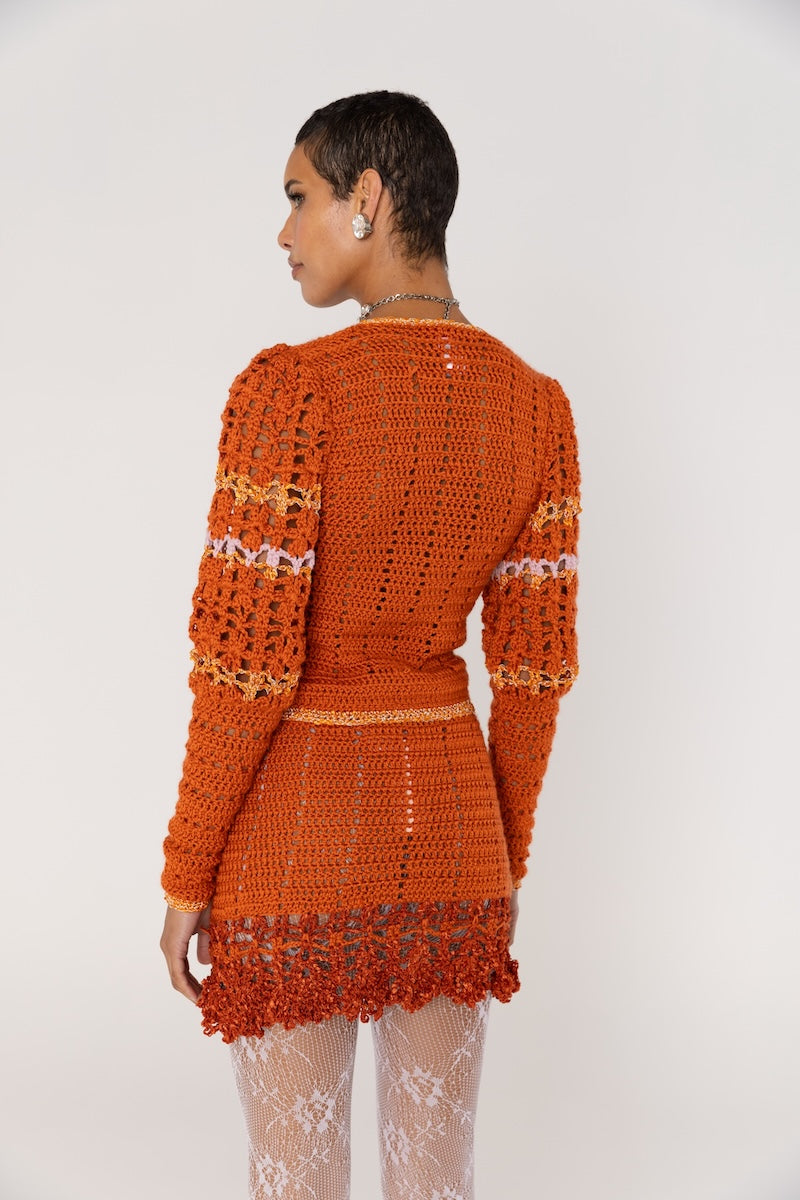 CHRYSANTHEMUM TERRACOTTA HANDMADE CROCHET MINI SKIRT - CULT MIA