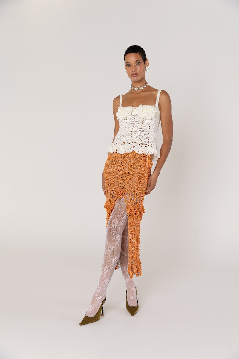 CHRYSANTHEMUM WHITE HANDMADE CROCHET TOP - CULT MIA
