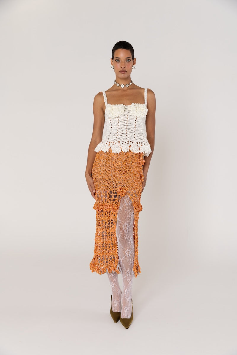 CHRYSANTHEMUM WHITE HANDMADE CROCHET TOP - CULT MIA