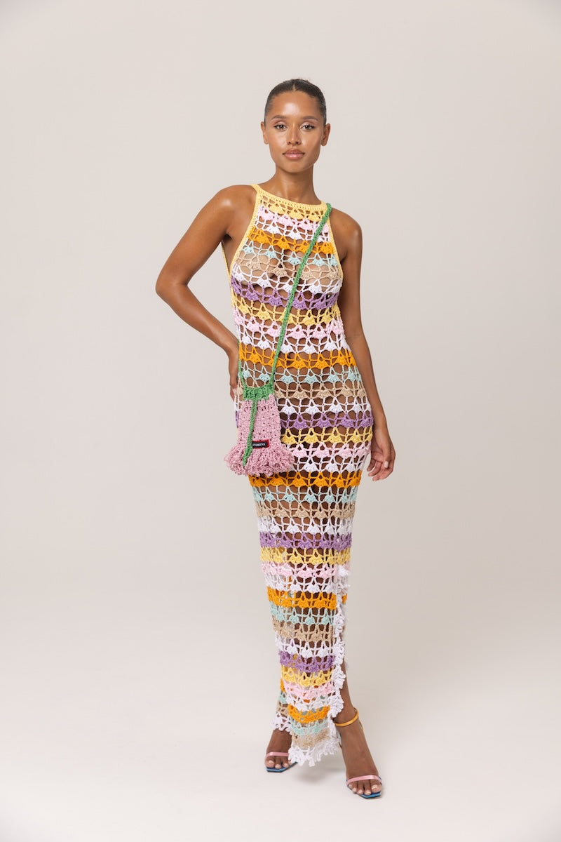 RAINBOW HANDMADE CROCHET MAXI DRESS - CULT MIA